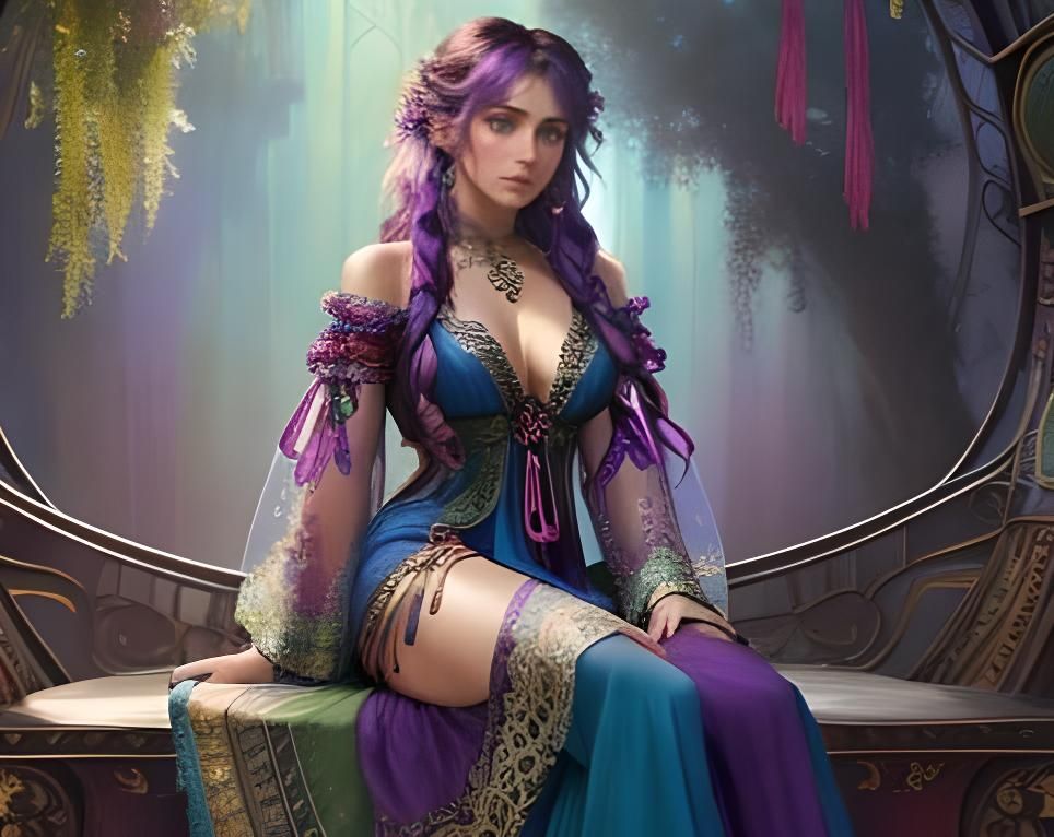 Vibrant Gypsy Woman Anime Portrait in Art Nouveau Style