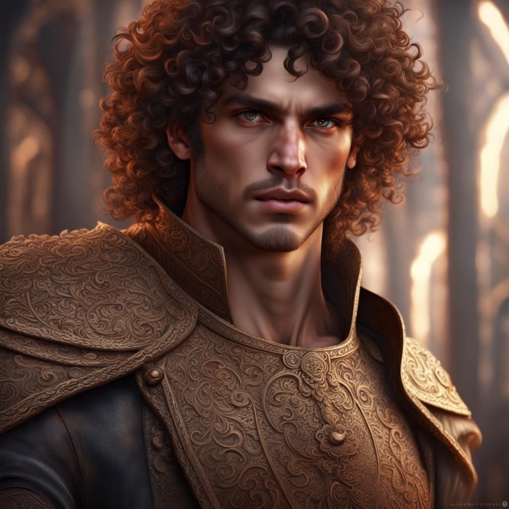 Man with Curly Hair: Detailed Matte Painting