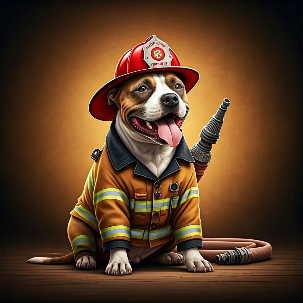 Adorable Firefighter Dog in Whimsical Retro Style