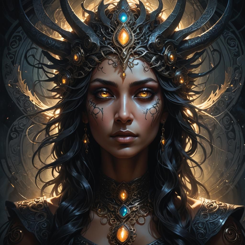 Goddess of Night Portrait in Dark Fantasy Style