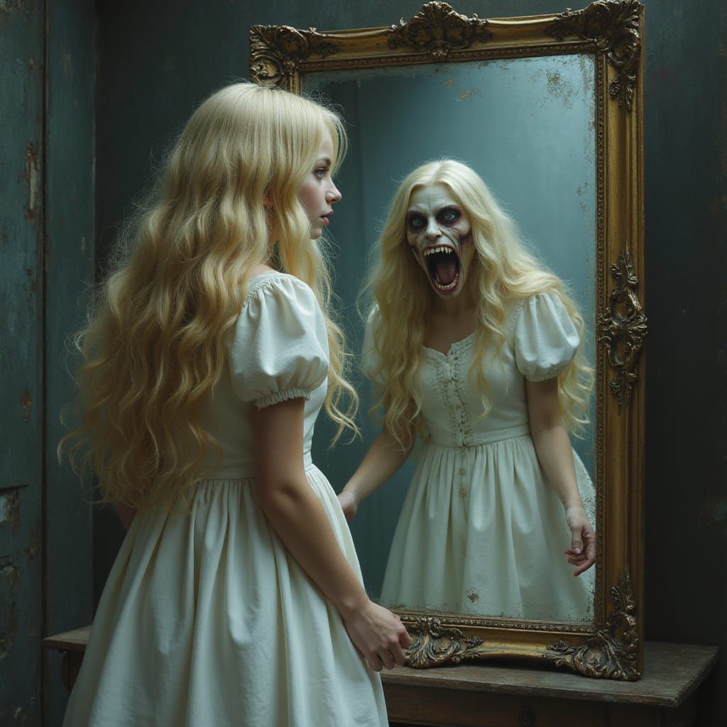 Eerie Demon Reflection in Antique Mirror