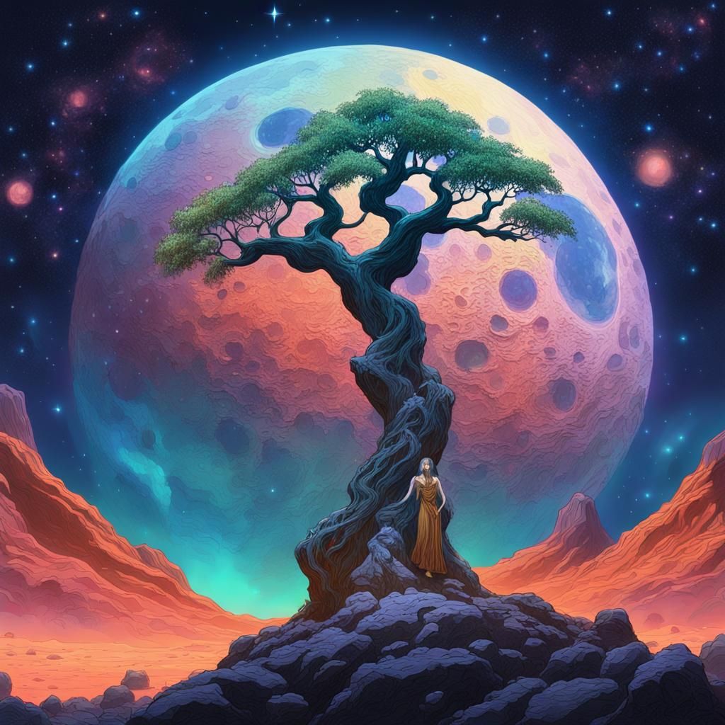 Dryad on the Moon: Fantasy Concept Art