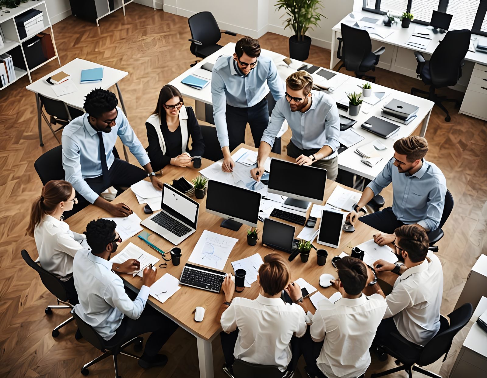 Diverse Colleagues Collaborate in a Modern Office