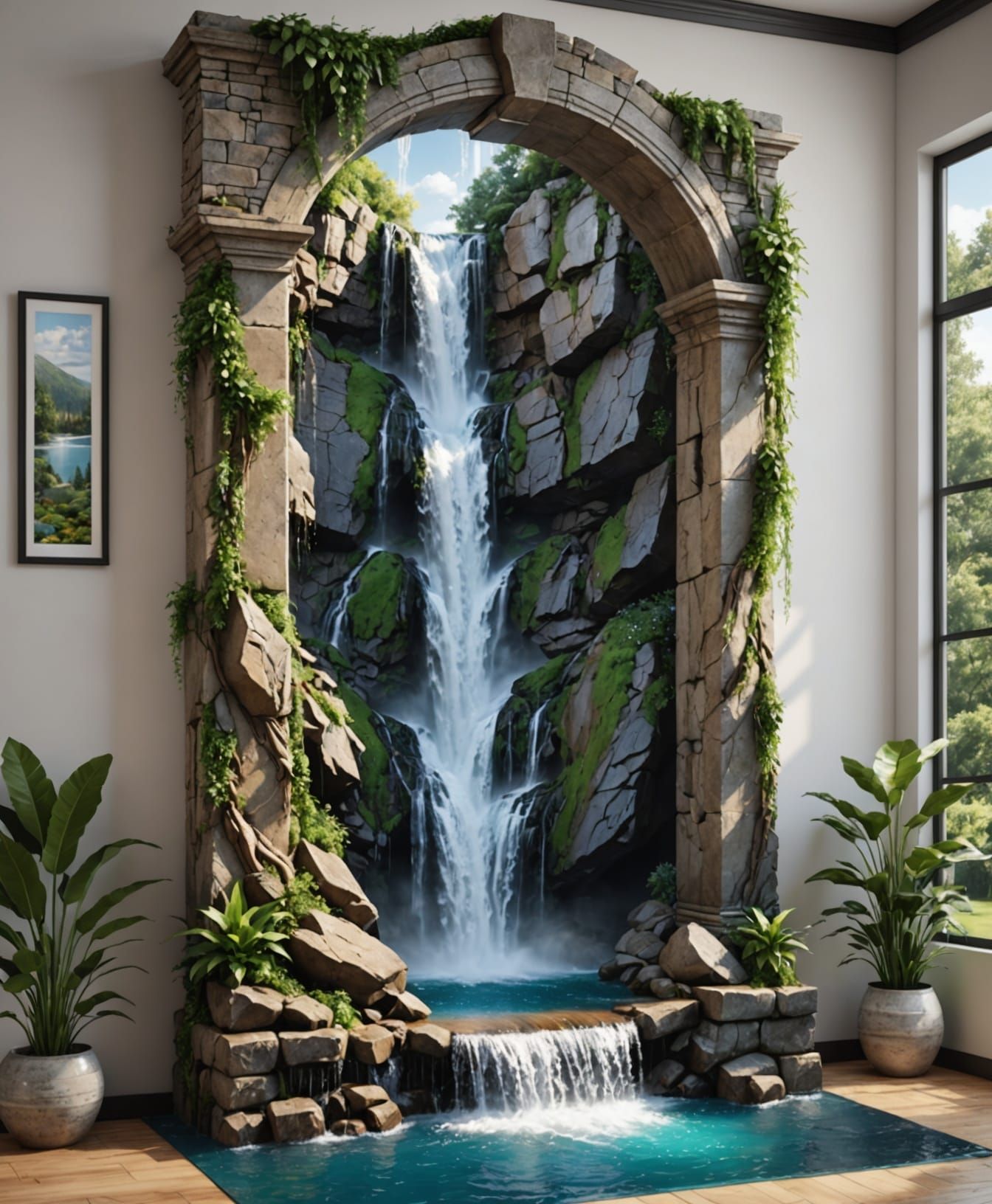 Realistic Waterfall Pouring From a Portal