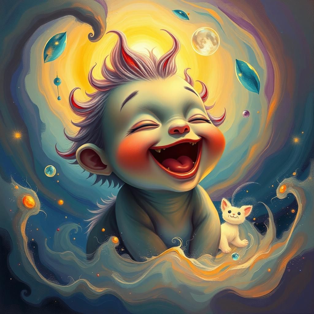 Radiant Being Laughs in Dreamlike Surrealist Style