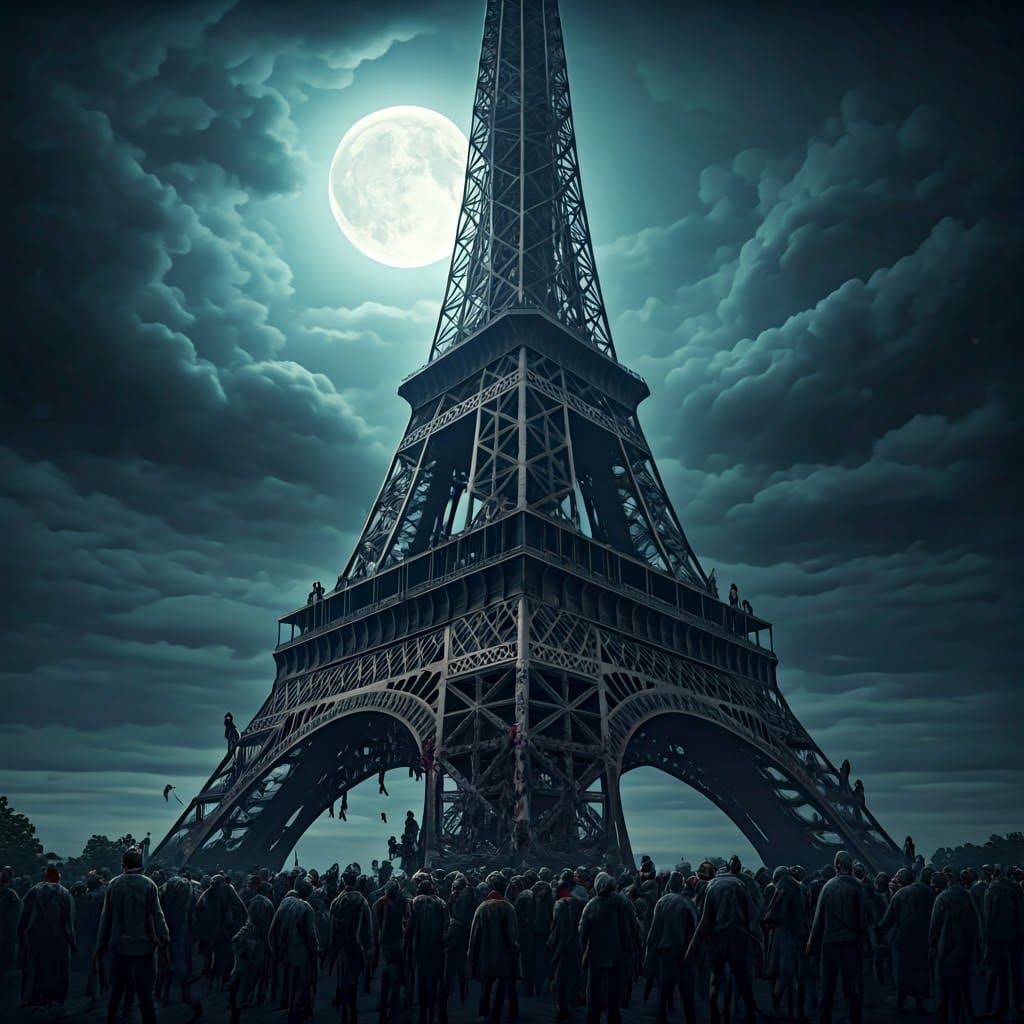 Zombies Cover Eiffel Tower in Fantasy Matte Painting