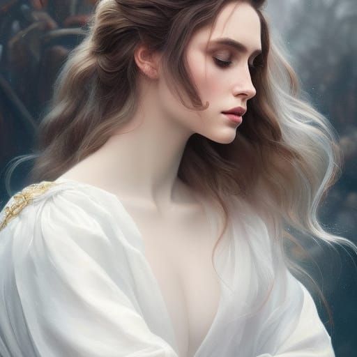 White Unicorn Portrait in Digital Art Style