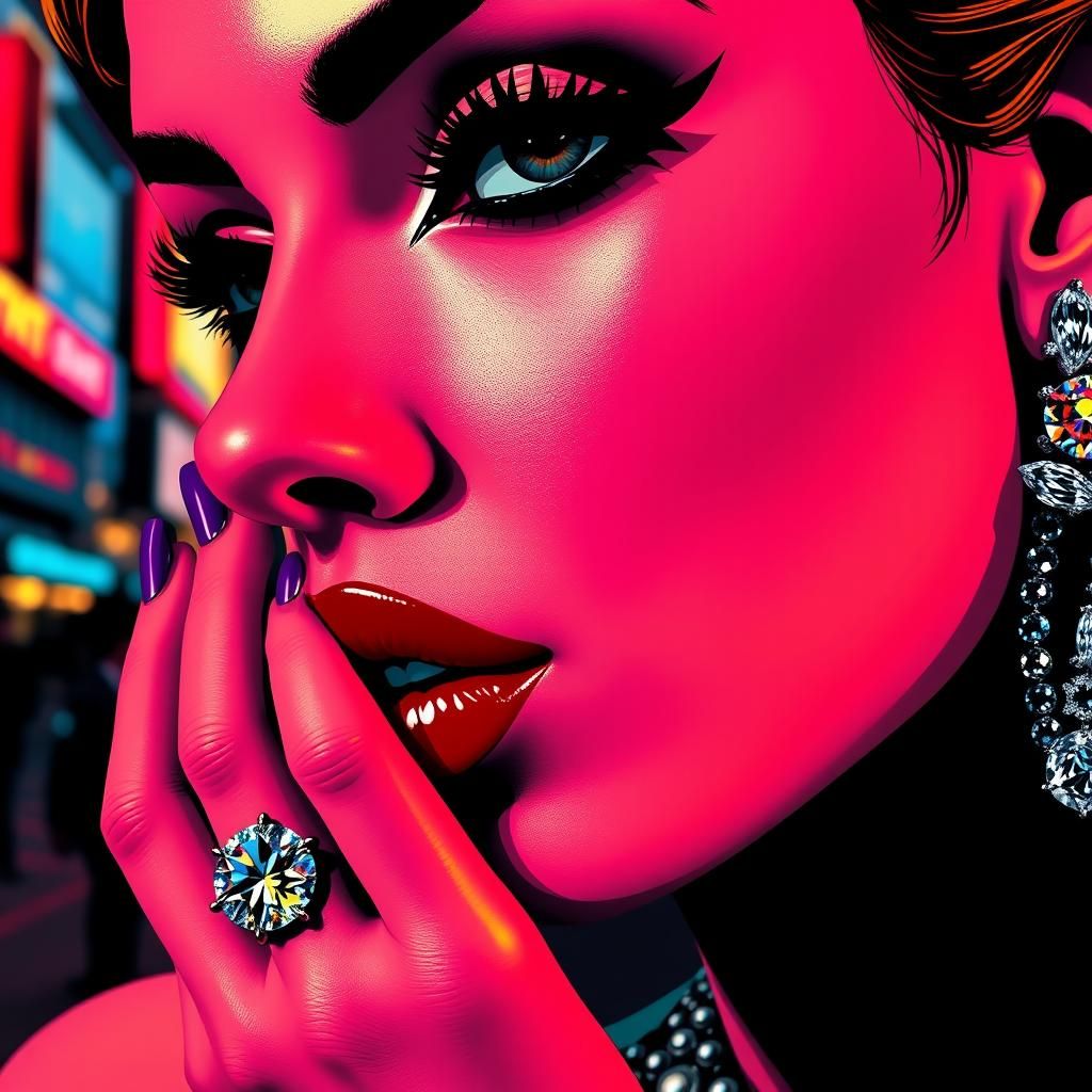Glamorous Woman with Diamonds in Pop Art Style