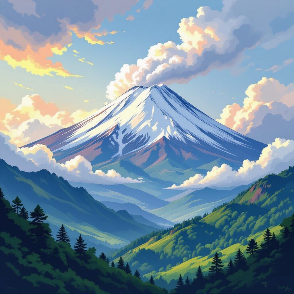 Popocatépetl Volcano: A Romantic Landscape Painting