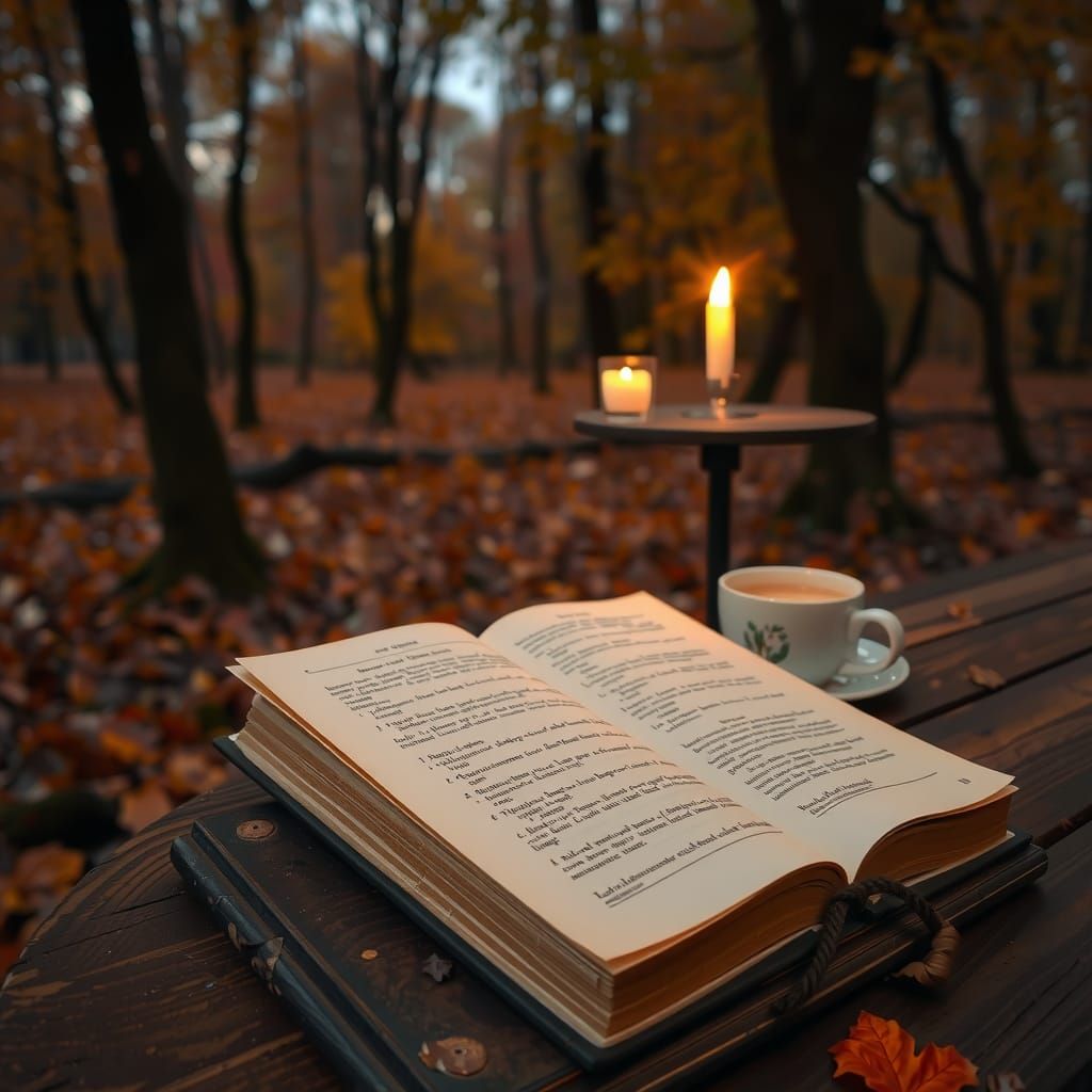 Cozy Autumnal Book Nook in Evening Forest