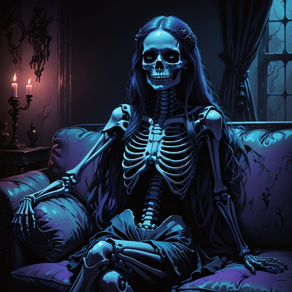 Gothic Skeleton Girl in a Lavender Dream