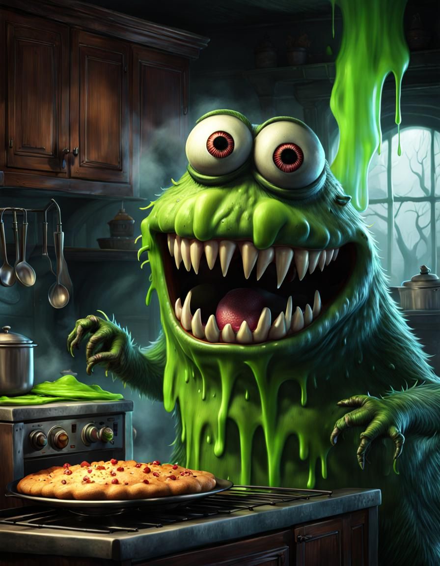 Cartoon Oven Monster in Haunted Kitchen