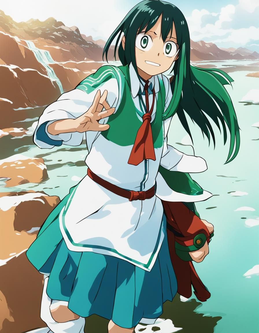 Tsuyu Asui in a Water-Like Background Scene, Inspired by My....