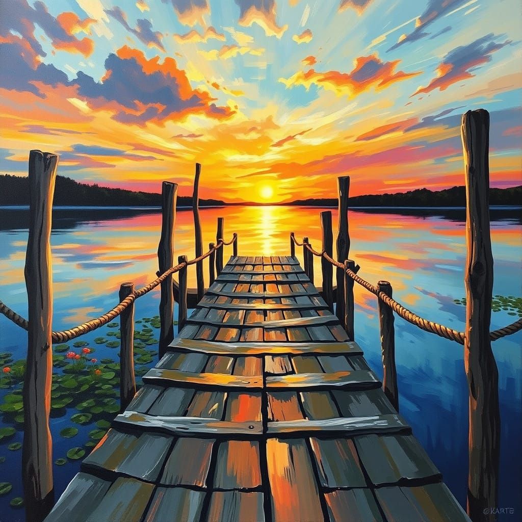 Elegant Sunset Scene in Oil Painting Style