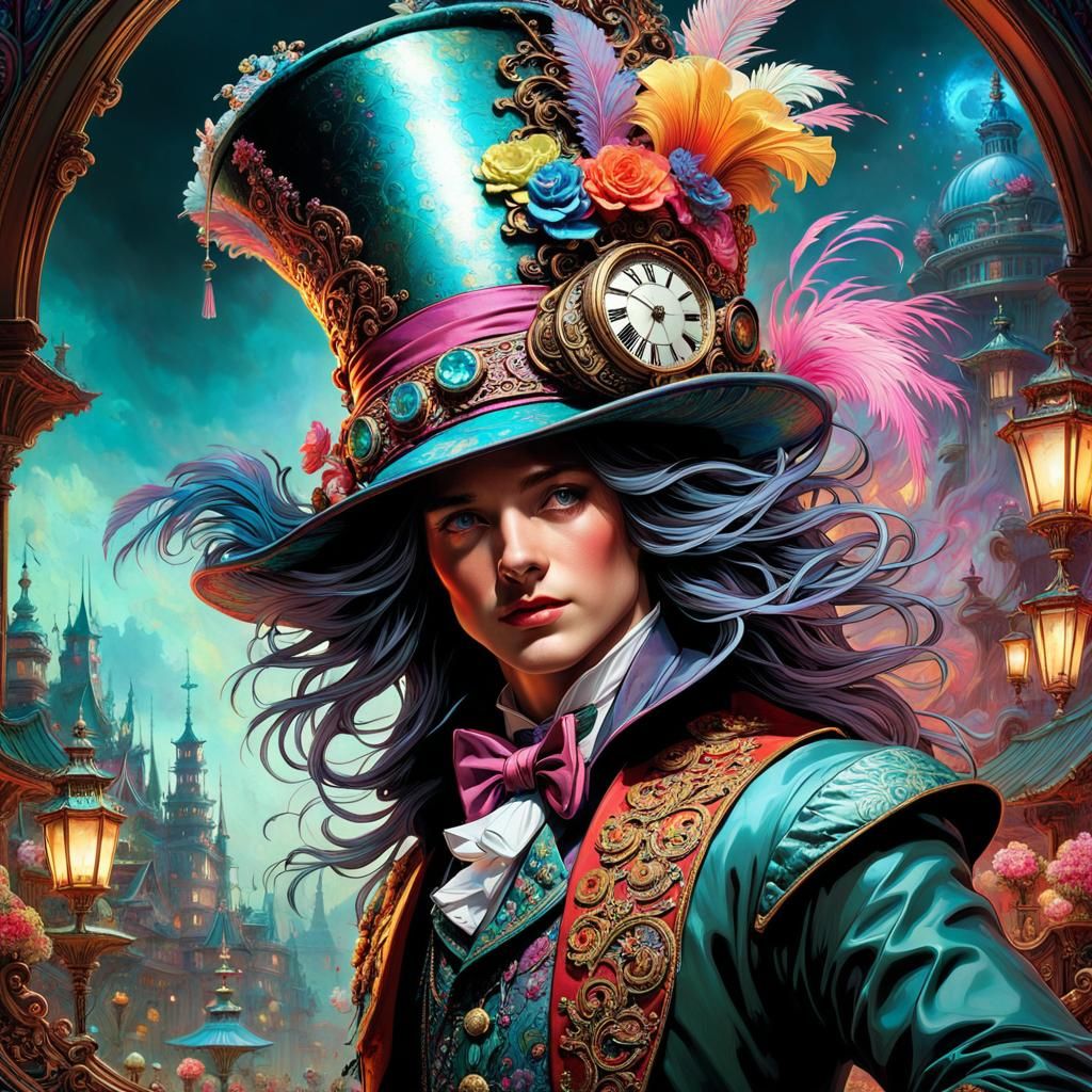 Maximalist Mad Hatter Hat with Exploding Colors