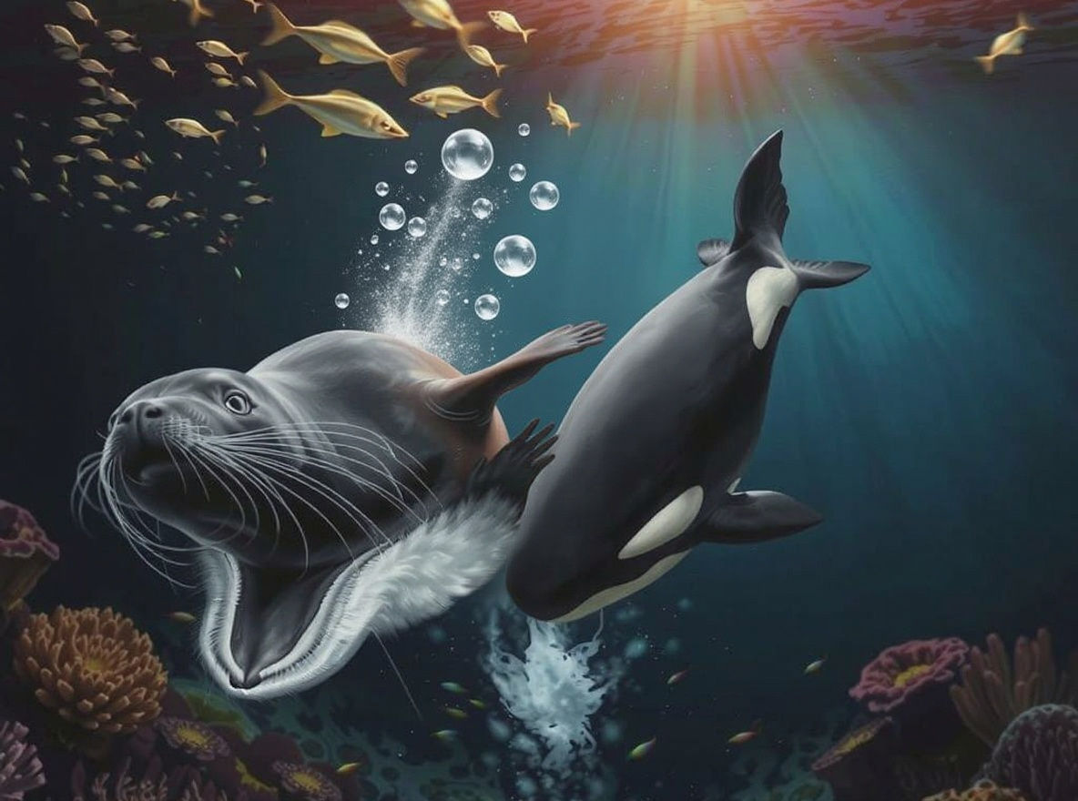 Distressed Seal Fleeing Orca in Vertigo Realism