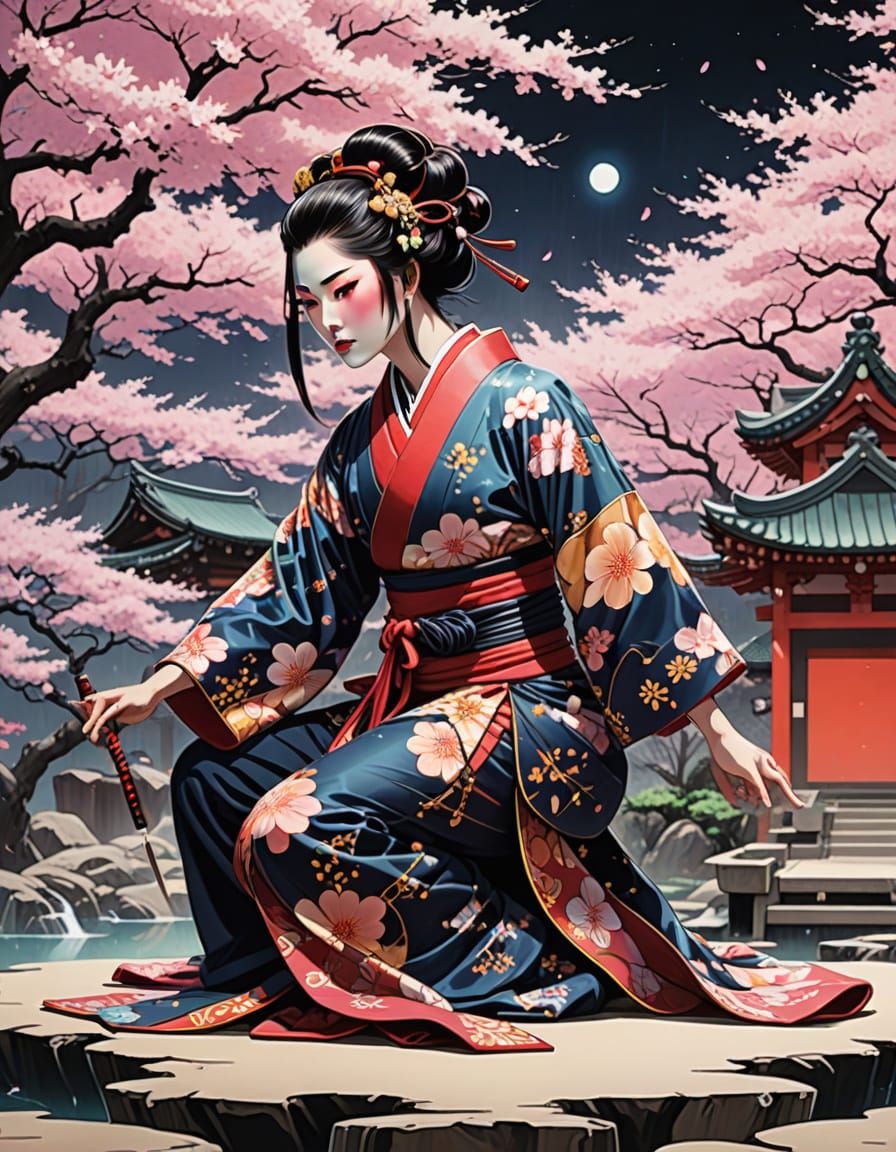 Epic Female Samurai in Cherry Blossom Glory