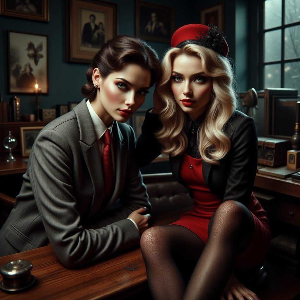 Noir Image of Detective and Femme Fatale