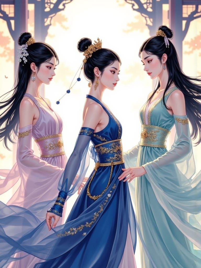 Donghua Aesthetic: Three Women in Traditional Attire