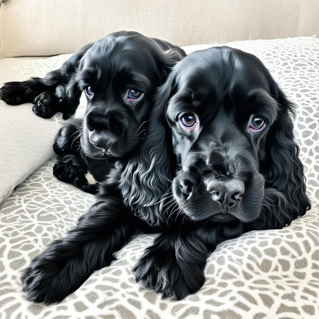 Girl and Black Cocker Spaniel Puppy Hugging