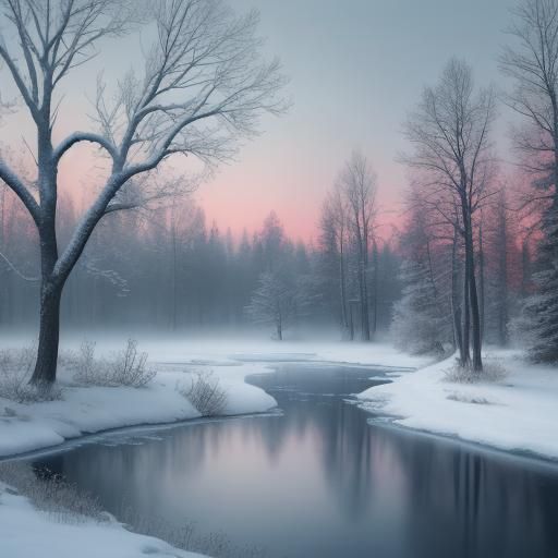 Surreal Winter Wonderland in Vibrant Oil Paint