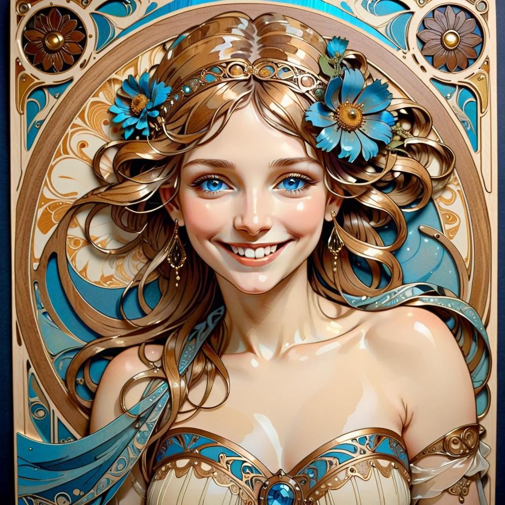 Art Nouveau Tarot Card of a Smiling Woman