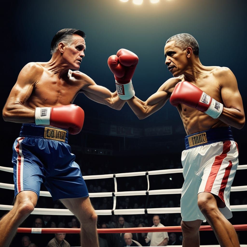 Vintage-Style Boxing Match Between Romney and Obama