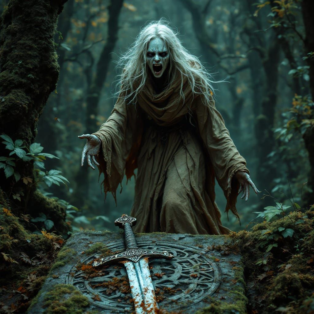 Mournful Banshee Screaming in Celtic Forest