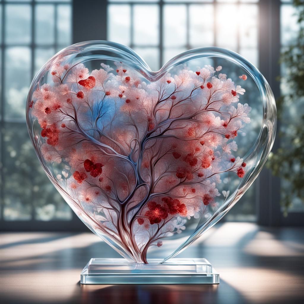 Transparent Dreamscape Heart in Futuristic Botanical Design