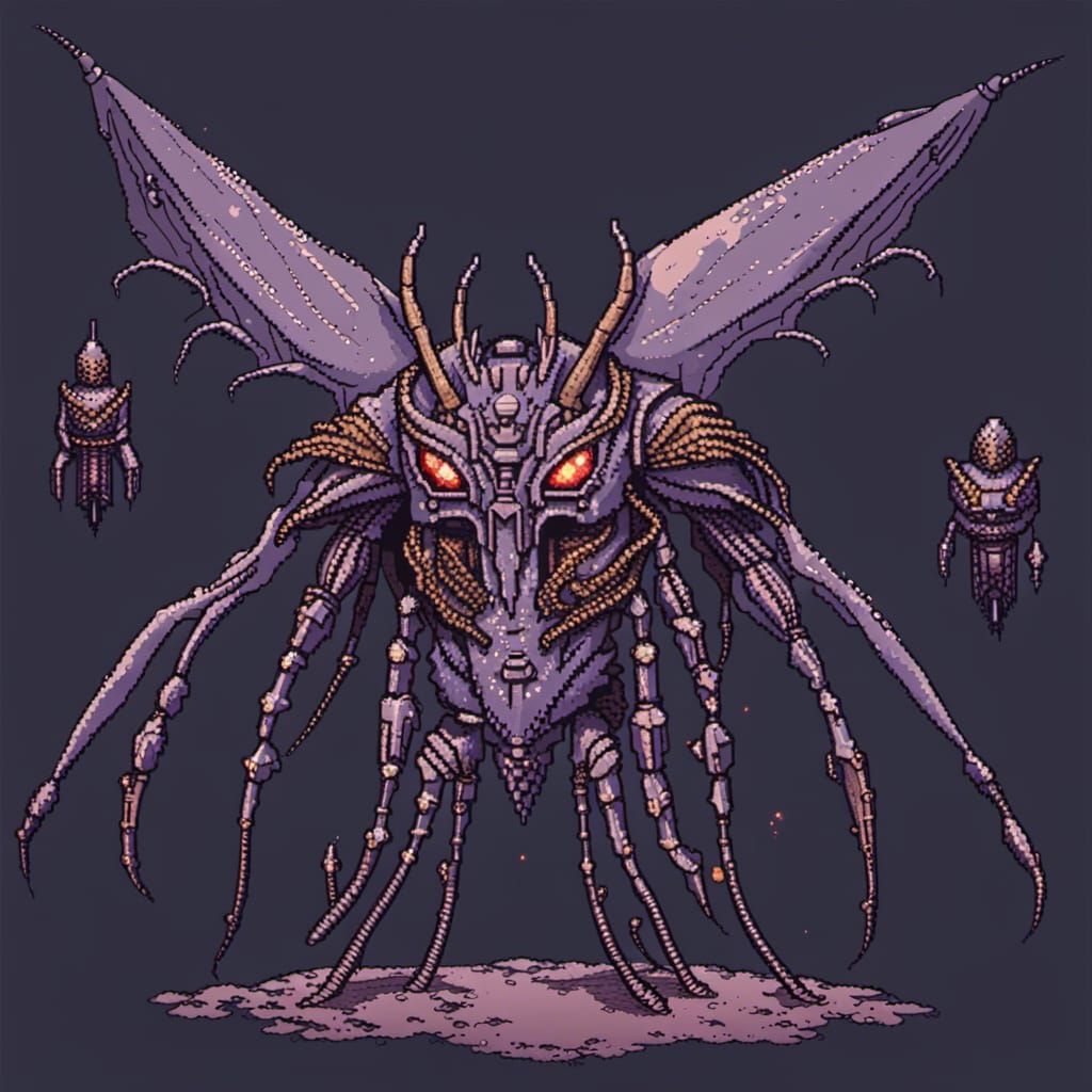 Horrifying Alien Insect King in Pixel Art