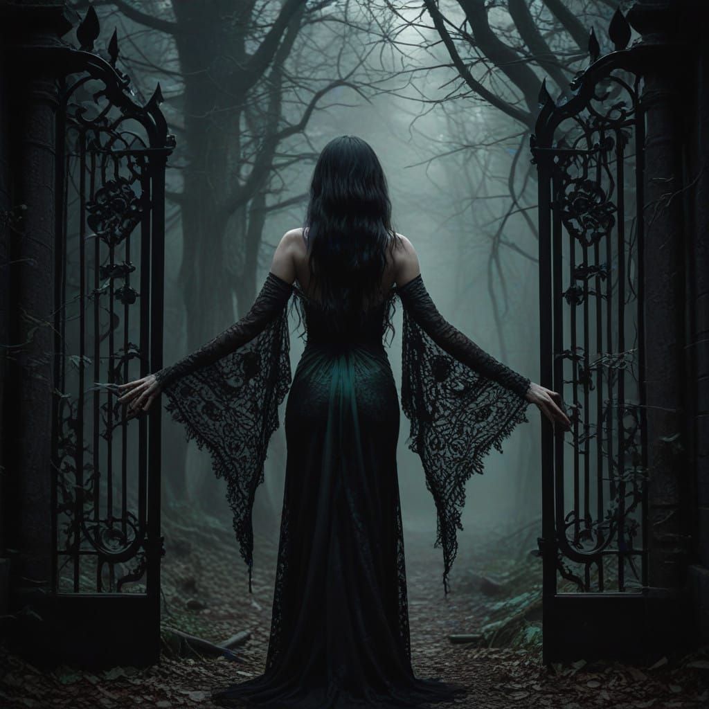 Dark Vampire Goddess Emerges from Graveyard Shadows