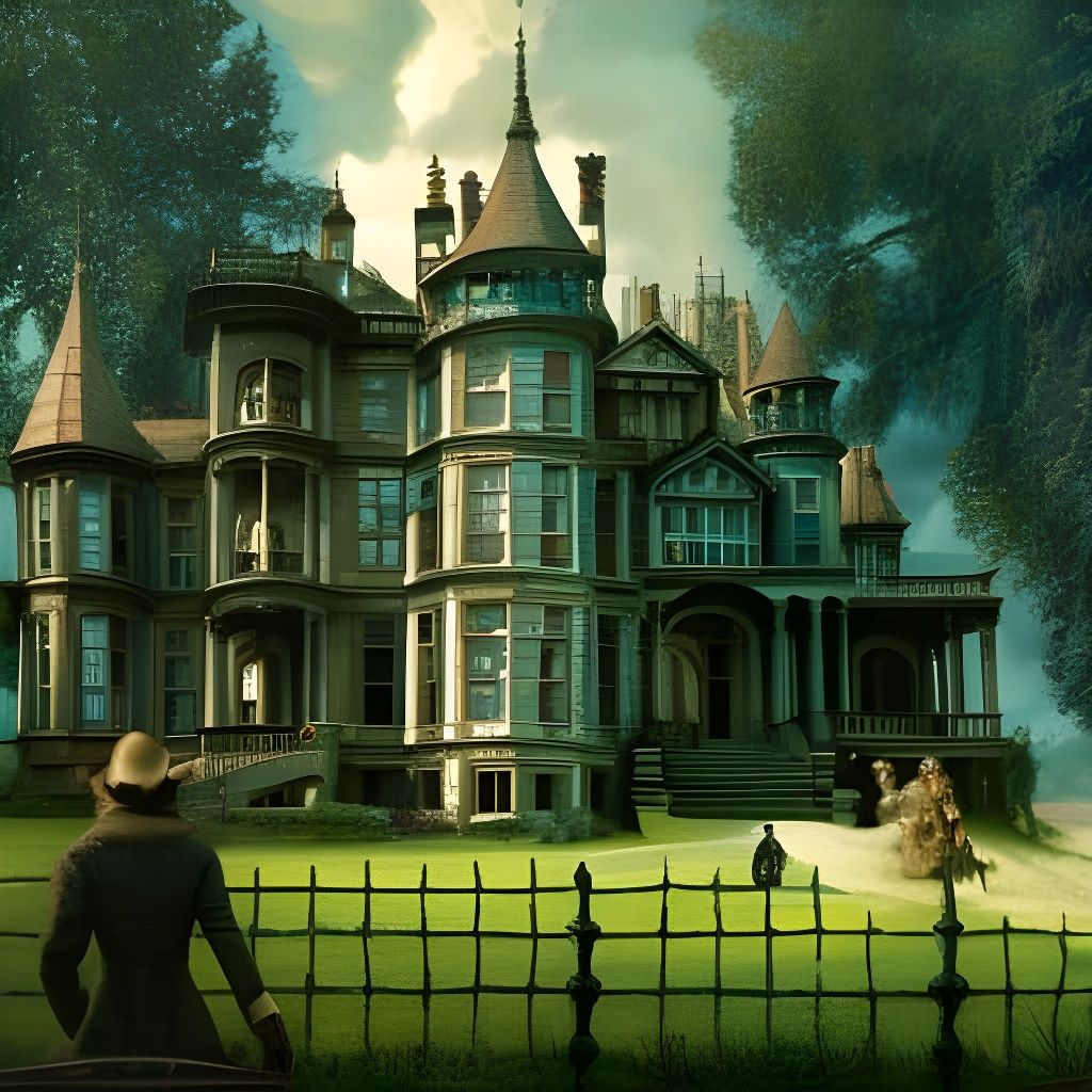 Haunted Victorian Mansion in Ethereal Landscape