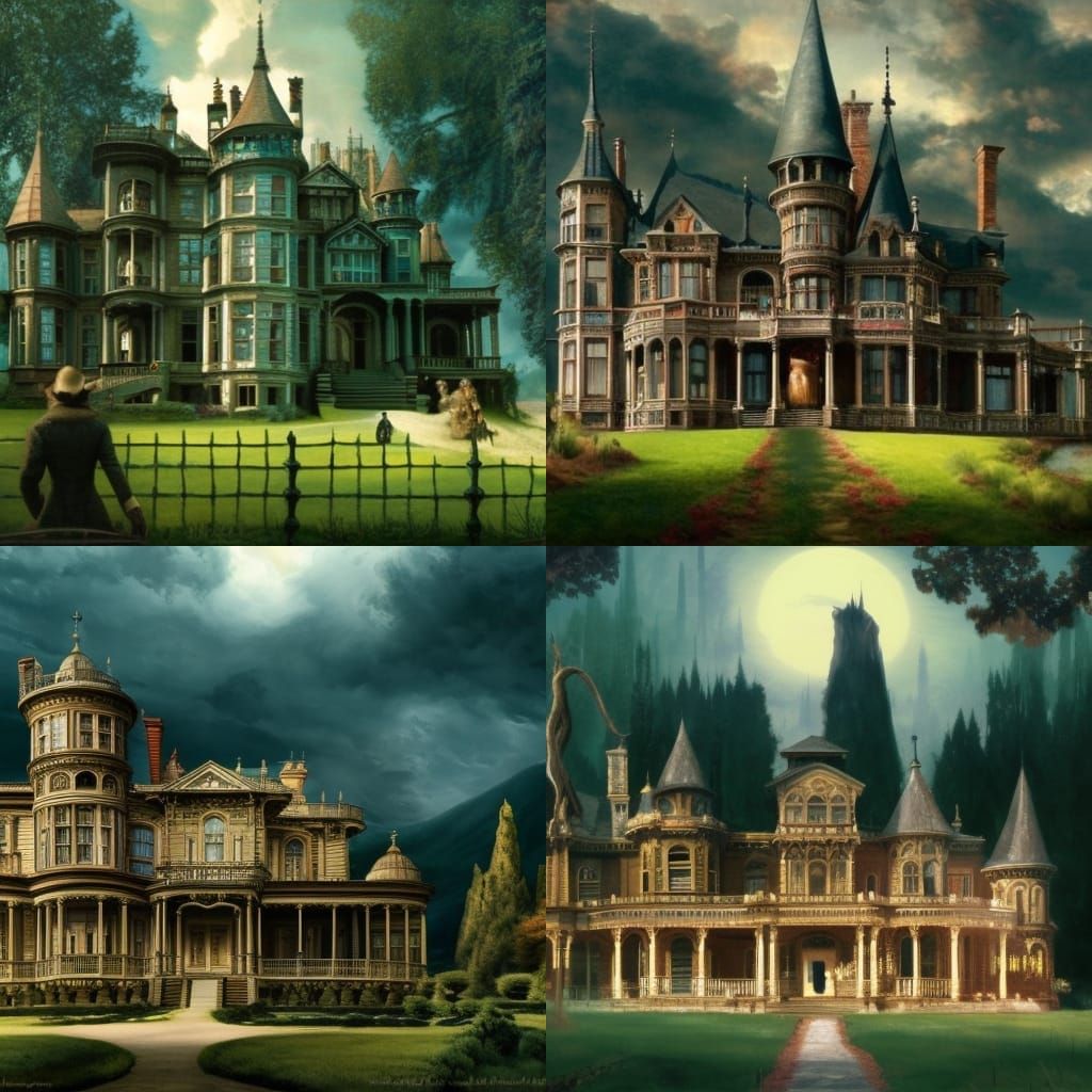 Haunted Victorian Mansion in Ethereal Landscape