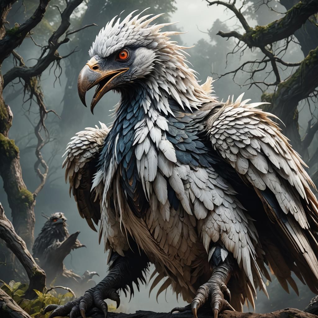 Monstrous Giant Bird Creature: Hyperrealistic Horror Portrai...