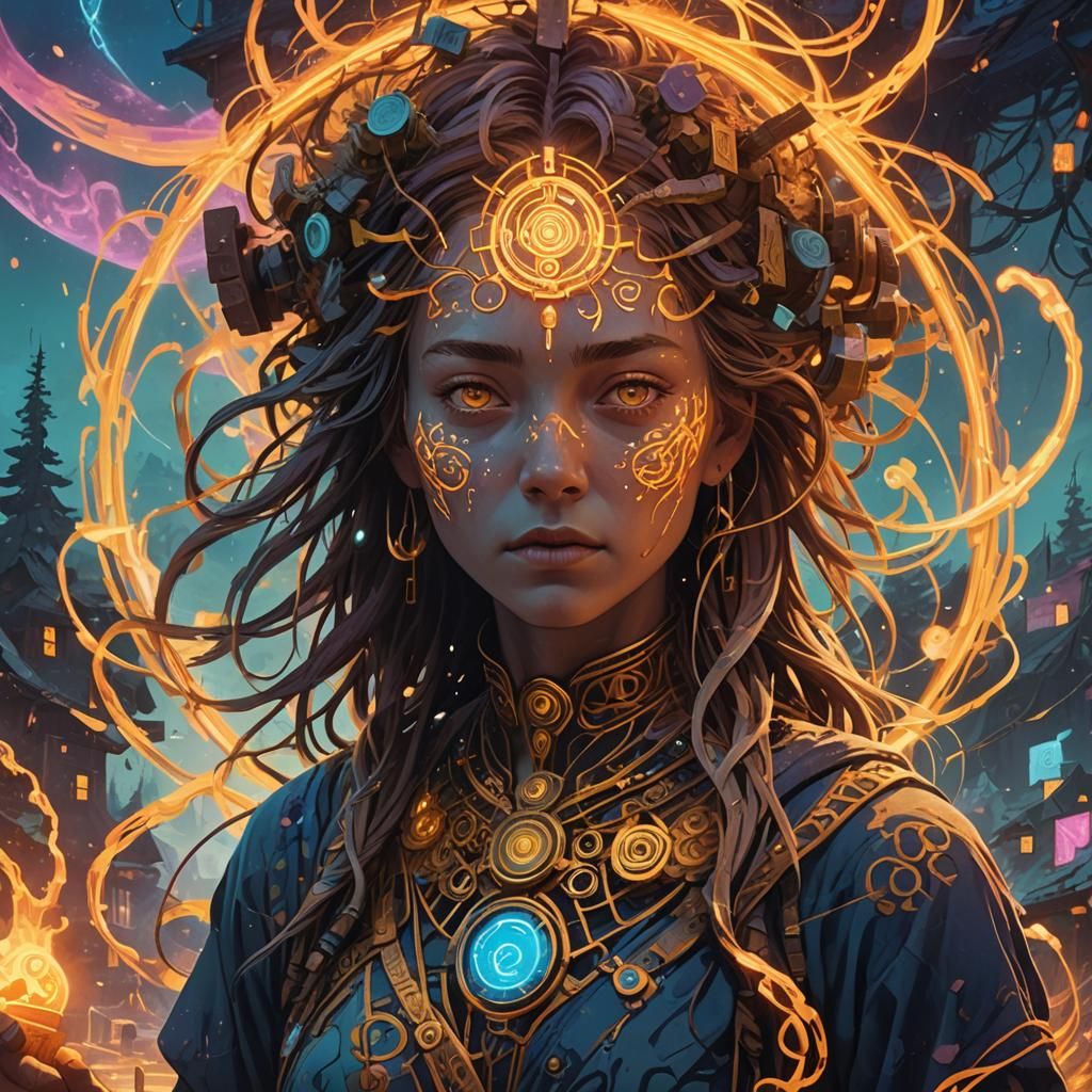 Mystical Ancestral Spirit Merges with Puzzle in Fantasy Art