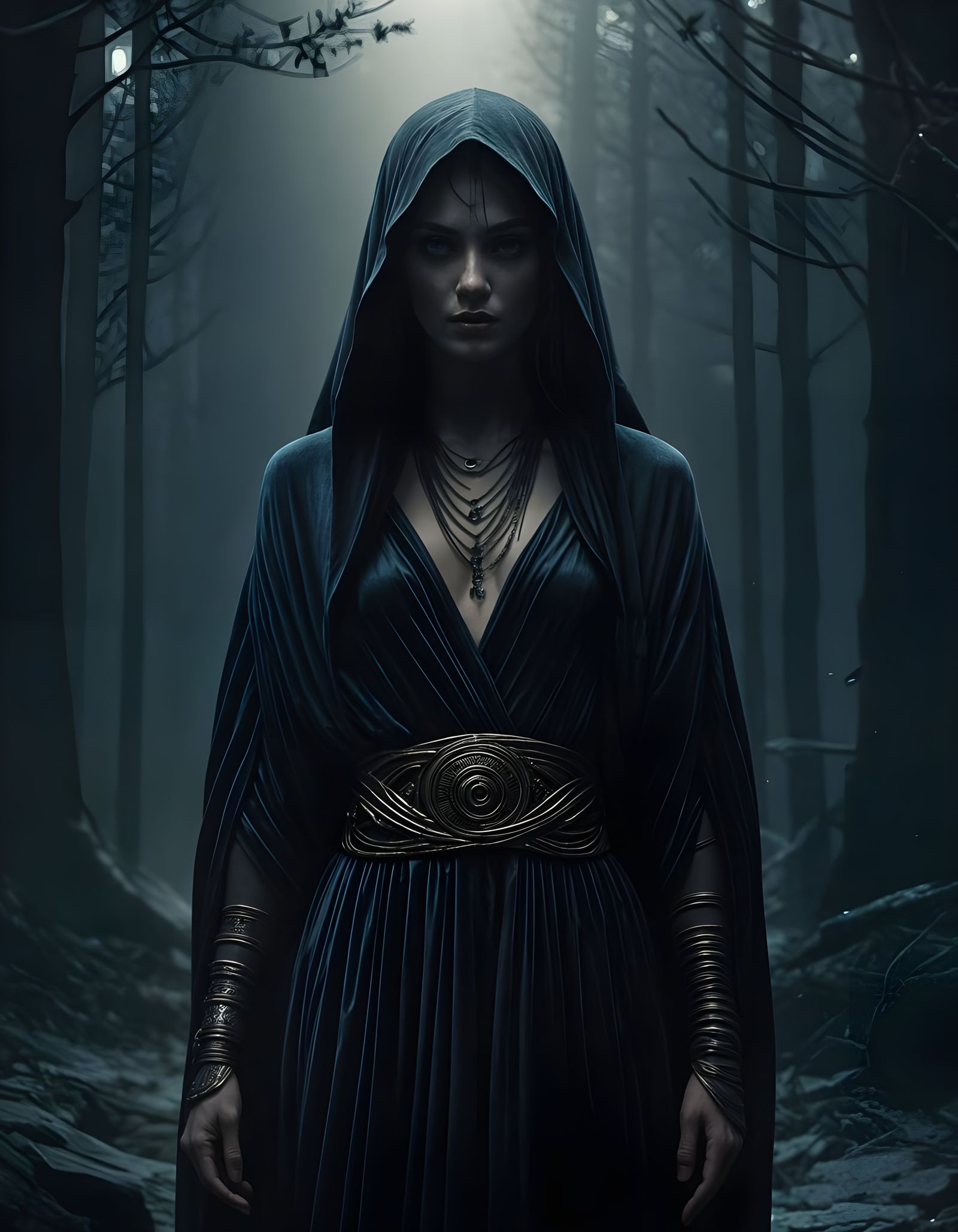 Mysterious Goddess of Darkness with Ethereal Velvet Shadows