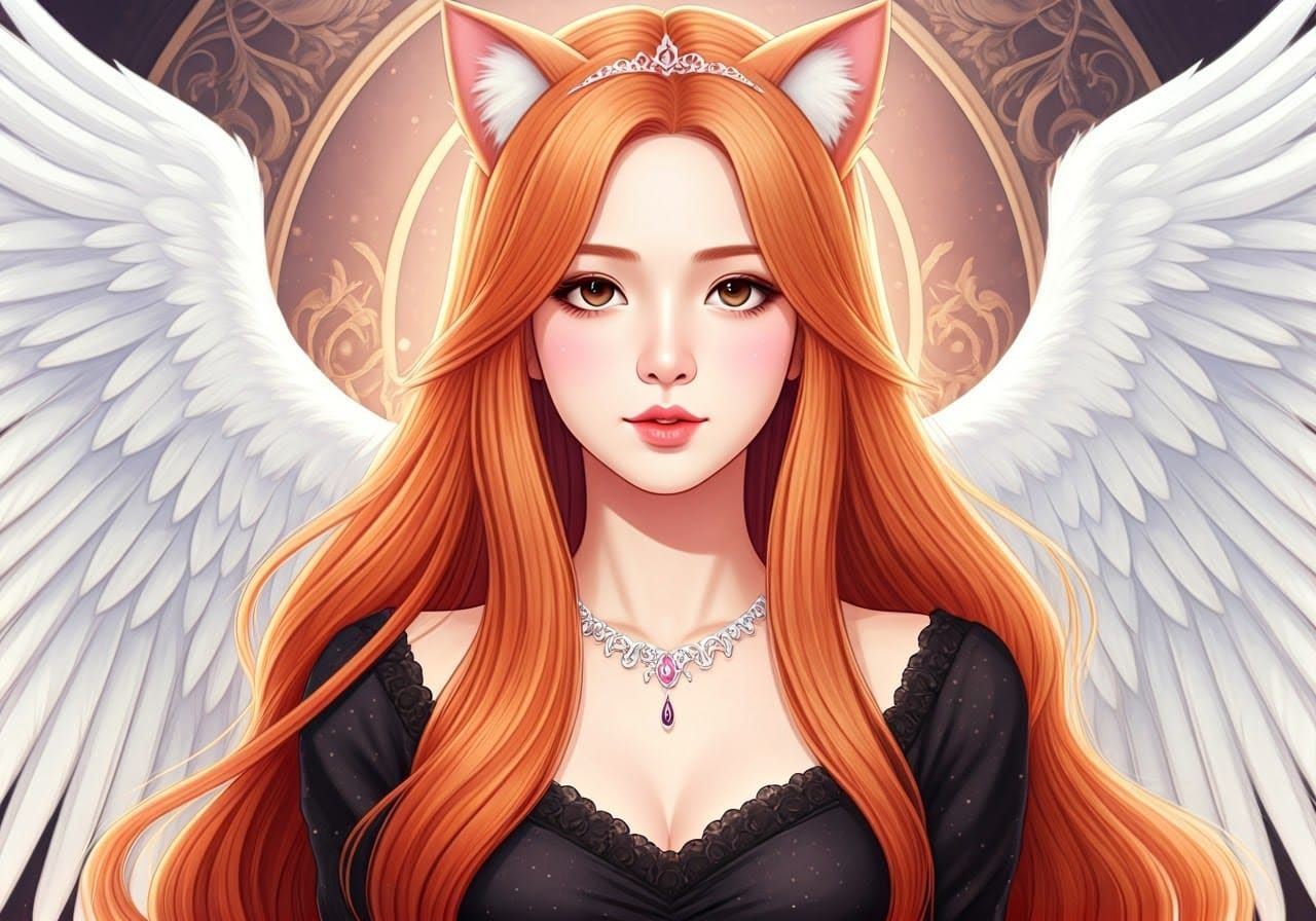 Anime Girl with Gothic Wings in Pixiv Style
