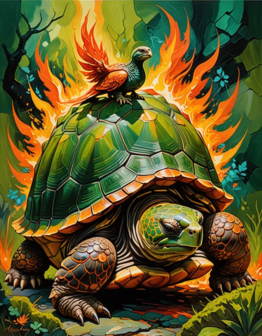 Tortoise and Phoenix in Surreal Harmony