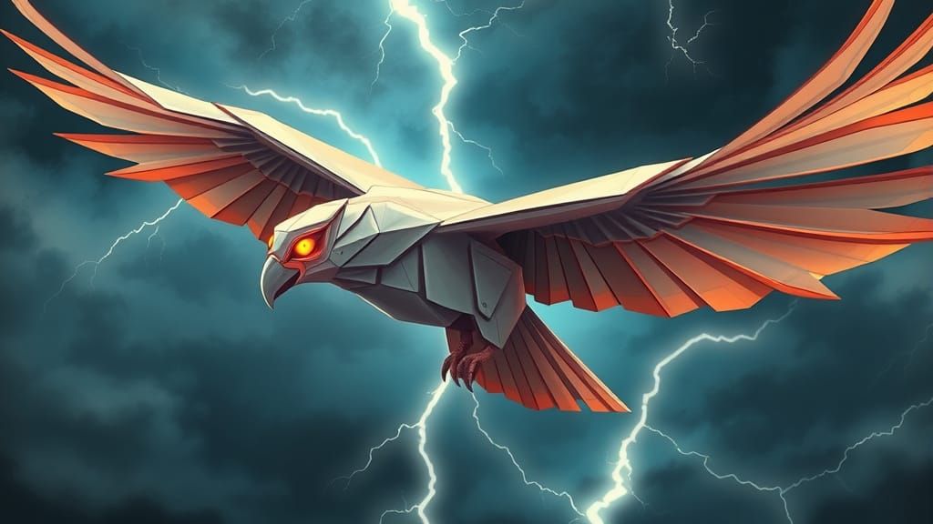 Origami Falcon Soaring Through a Storm