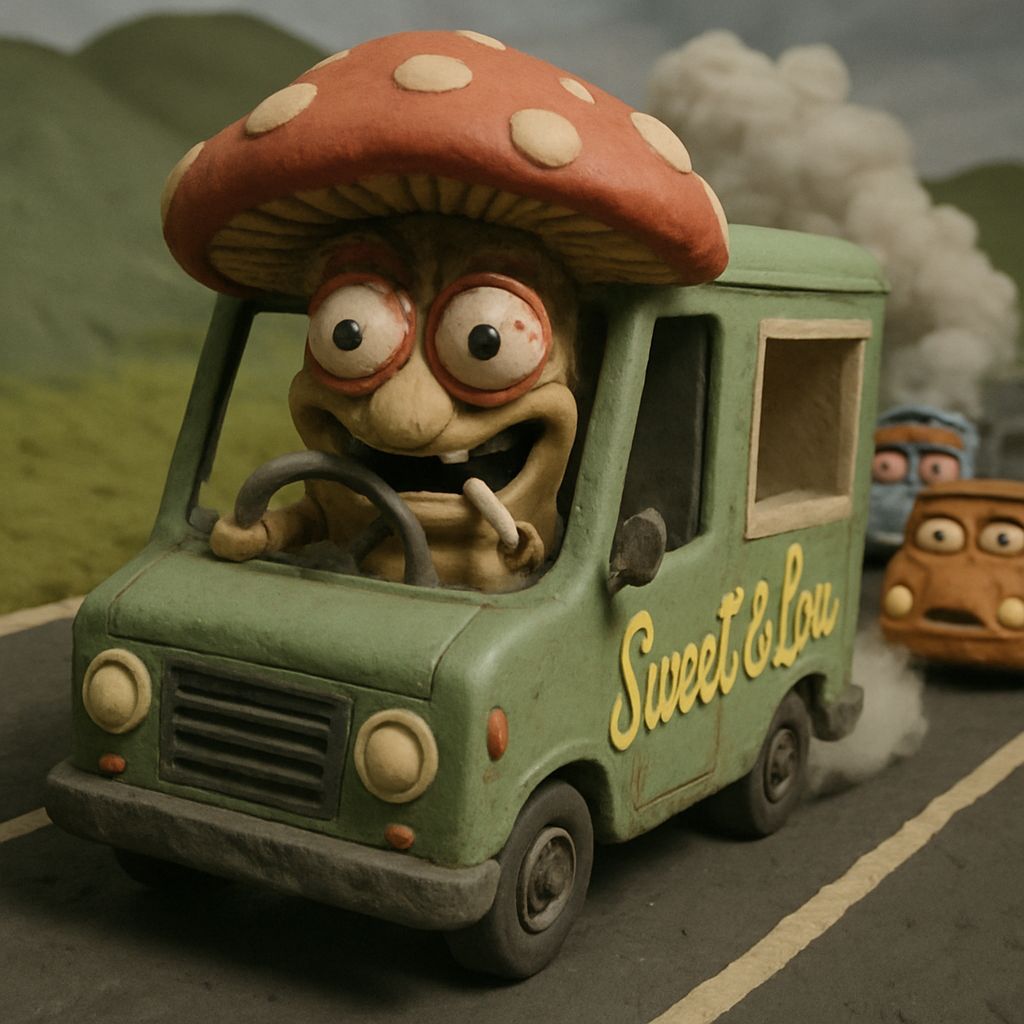 Anthropomorphic Mushroom Drives a Sweet Truck in Claymation