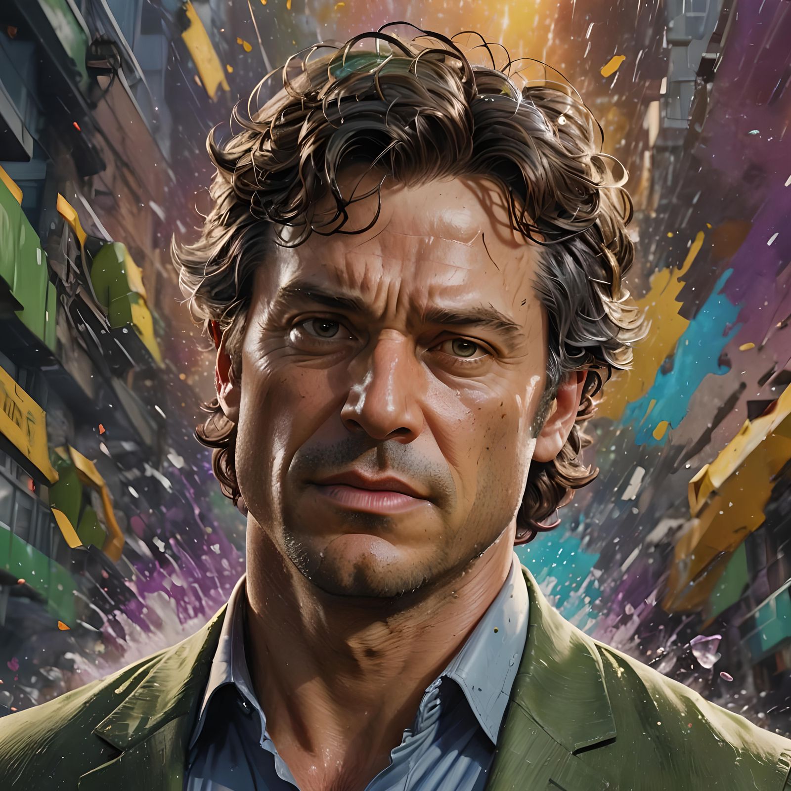 Hyperrealistic Portrait of Bruce Banner in Splash Art Style