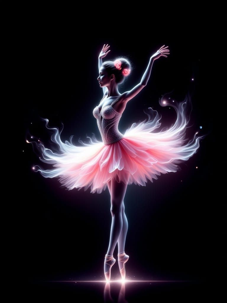 Graceful Ballerina in Flower Tutu as Ethereal Line Art