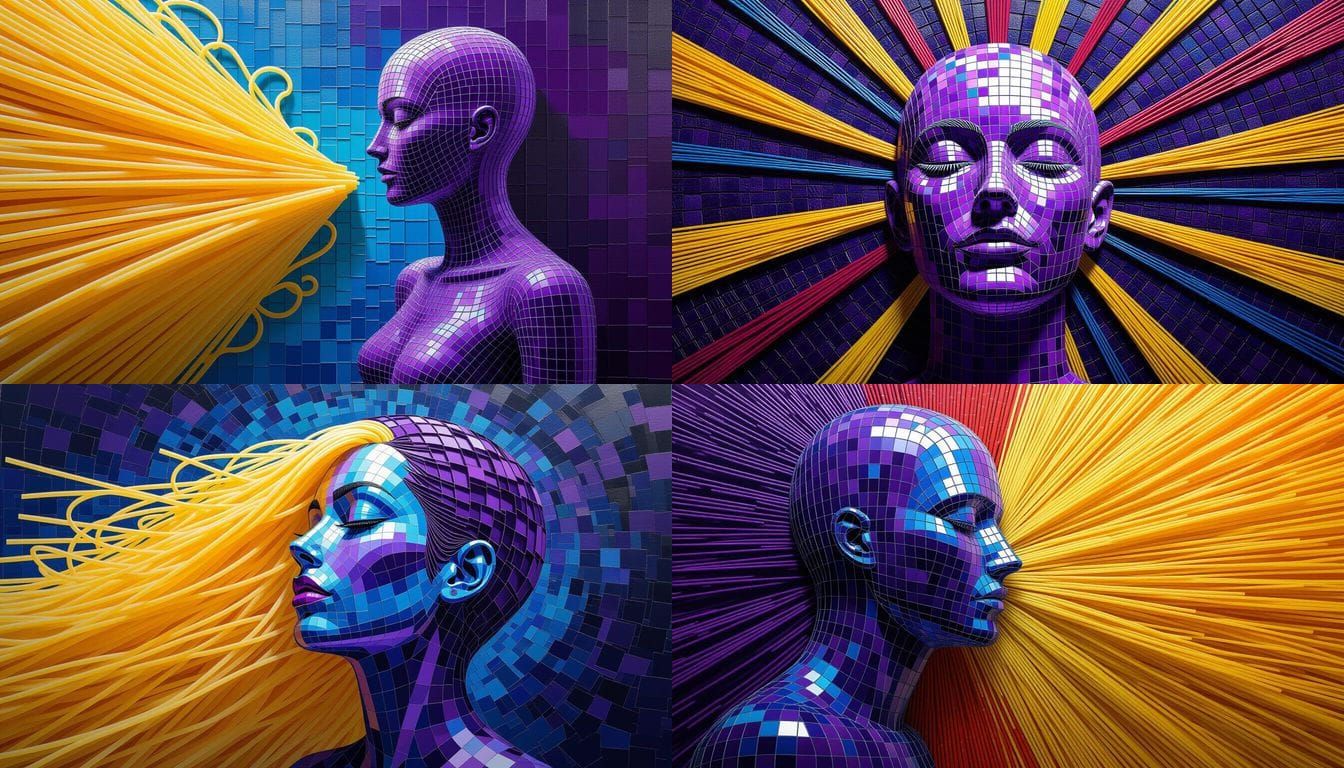 Crayon Humanoid in Space: Mosaic Grid Art