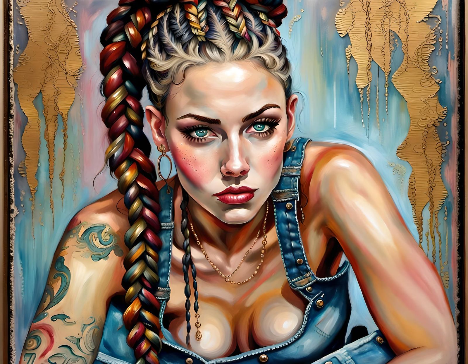 Woman with Dreads and Braids in Mixed Media Style