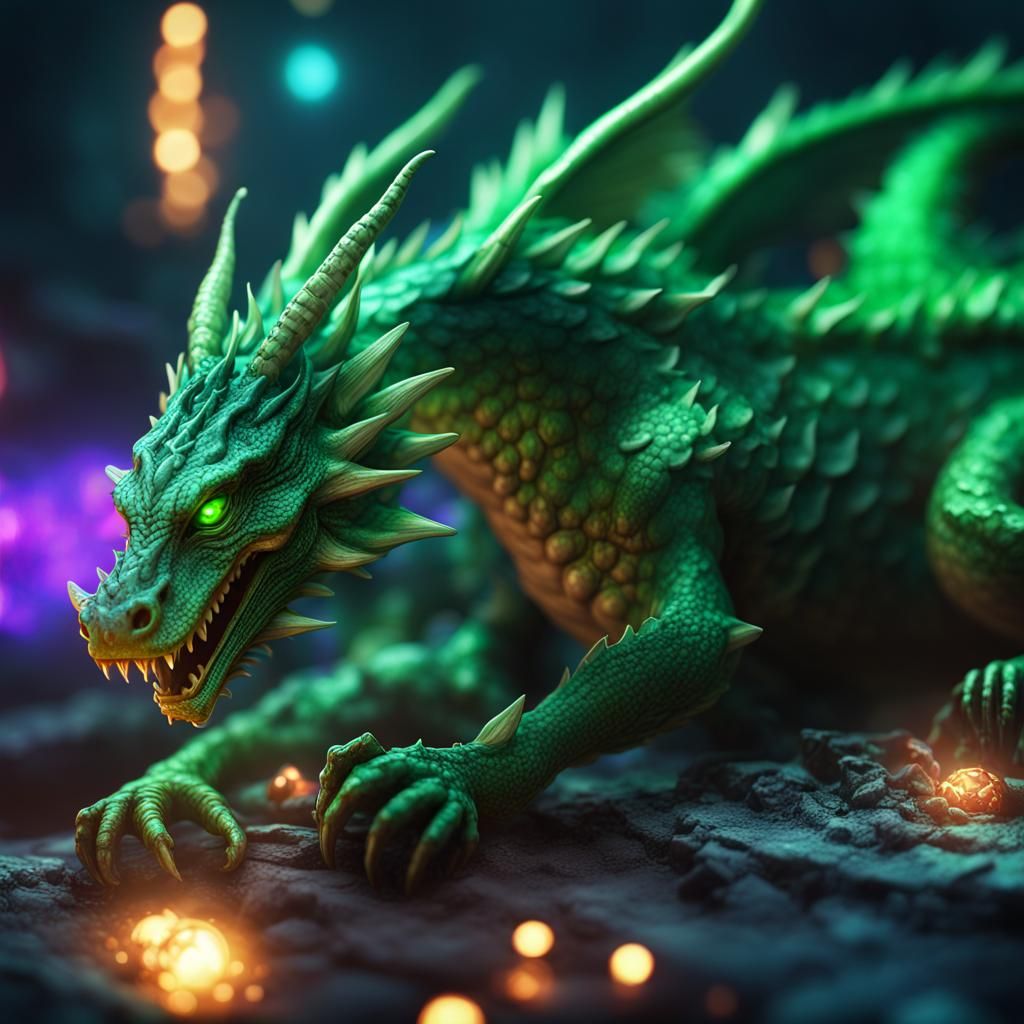 Cyberpunk Green Dragon Aerial View in 4K