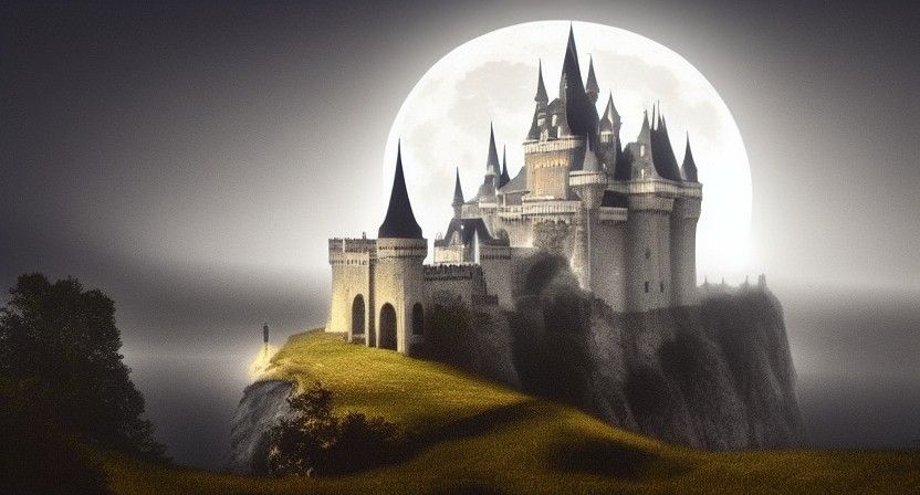 Ethereal Fantasy Castle Under Moonlight