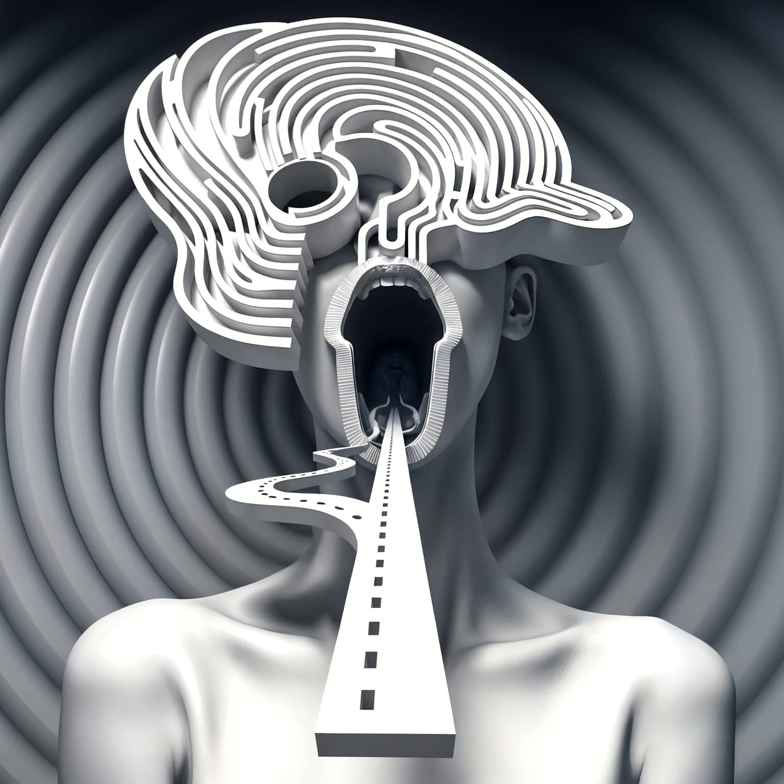 Fashion Model Embodies Surreal 3D Maze in Dark, Whimsical St...