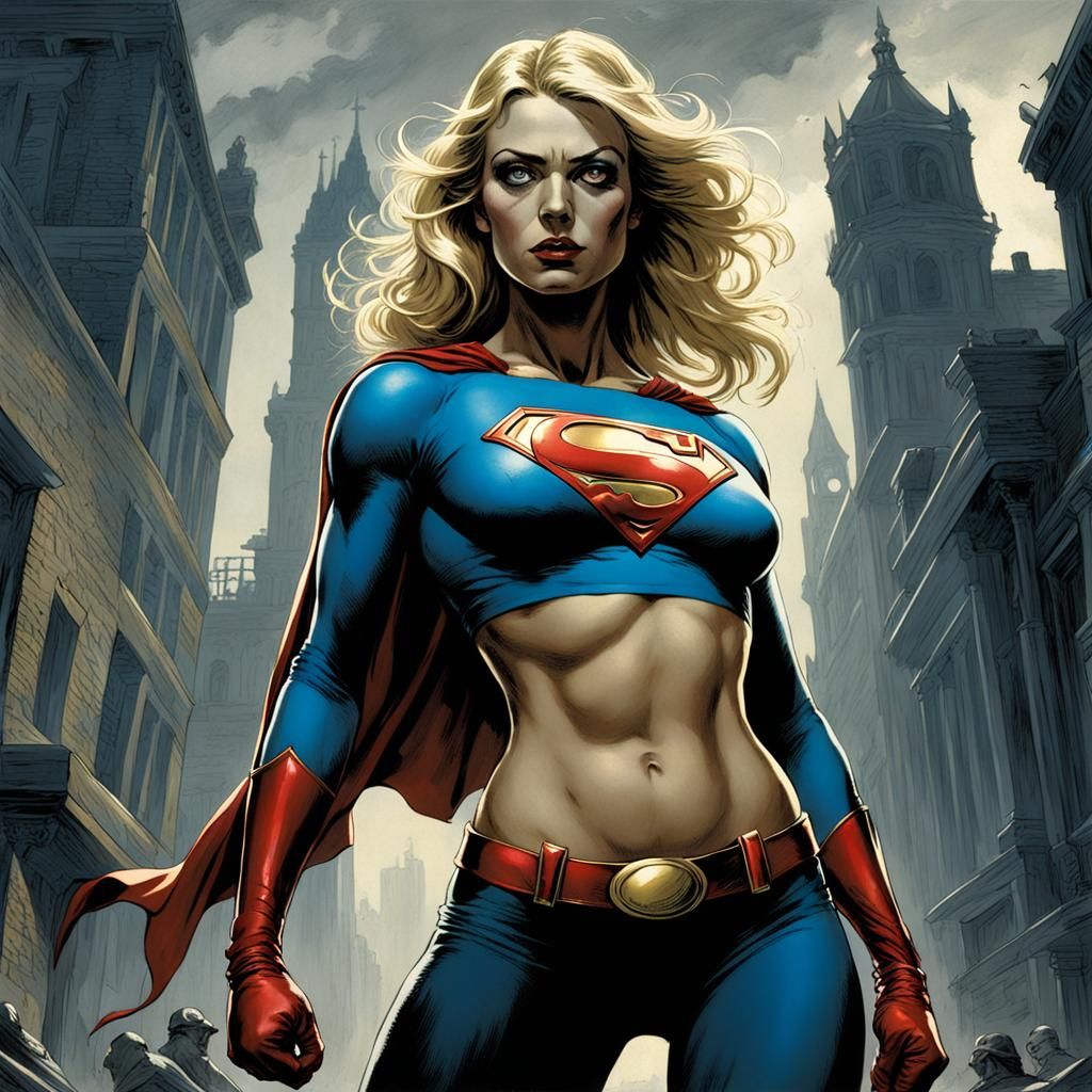 Blonde Superhero in Horror Style