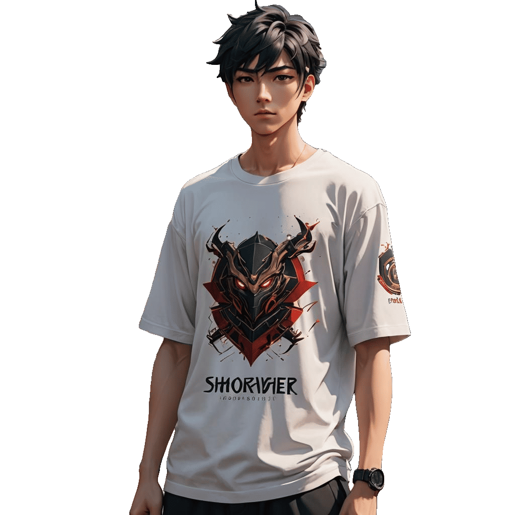 Handsome Anime Boy with 'Shoorveer' T-Shirt