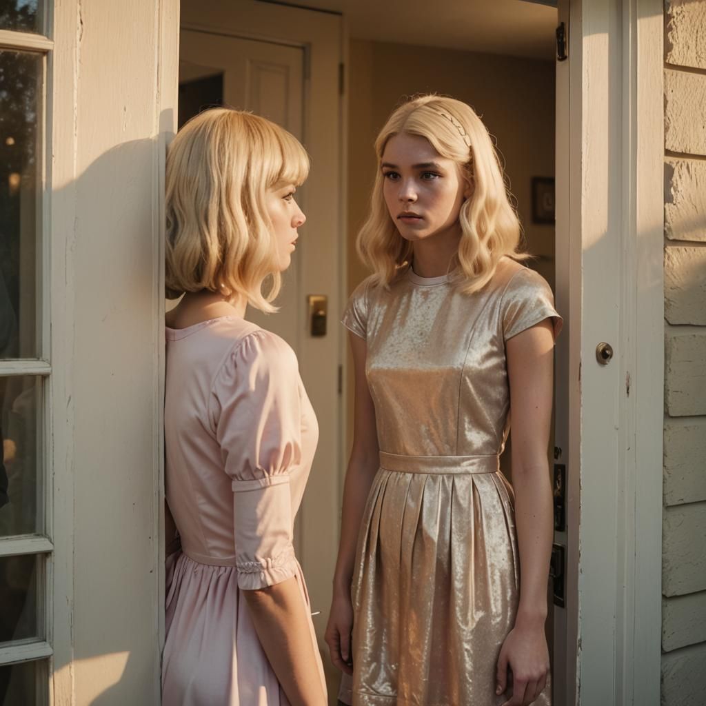 Dramatic Film Still: Boy in Dress at Doorway